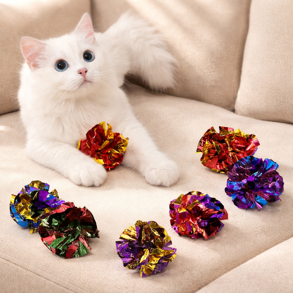 Crinkle Ball Cat Toys With Sound & Laser Reflection For Kittens