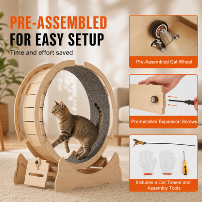 SucceBuy Wooden Cat Exercise Wheel Large Indoor Cat Treadmill