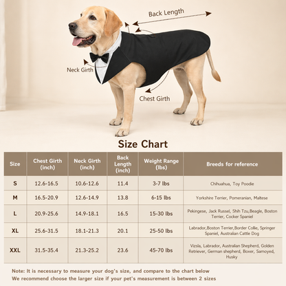 Large Dog Tuxedo Costume With Detachable Bow Tie For Weddings