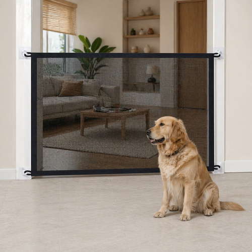 Pet Dog Barrier Fence With Hooks - Folding Mesh Safety Gate