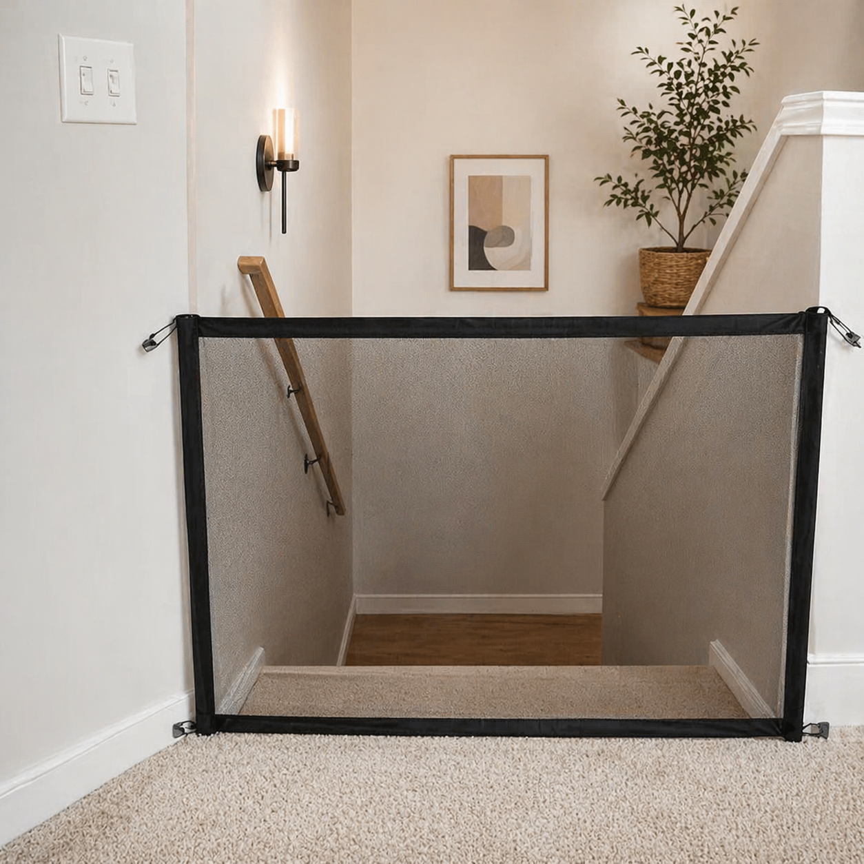 Pet Dog Barrier Fence With Hooks - Folding Mesh Safety Gate