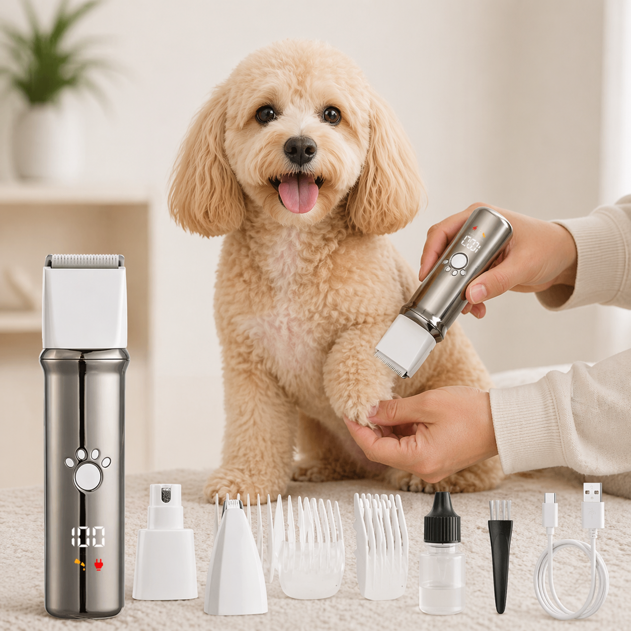 4-In-1 Pet Grooming Set With Rechargeable Clippers And Low Noise