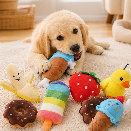 7-Piece Puppy Sound Toys Set - Plush Fruit & Vegetable Chew Toys