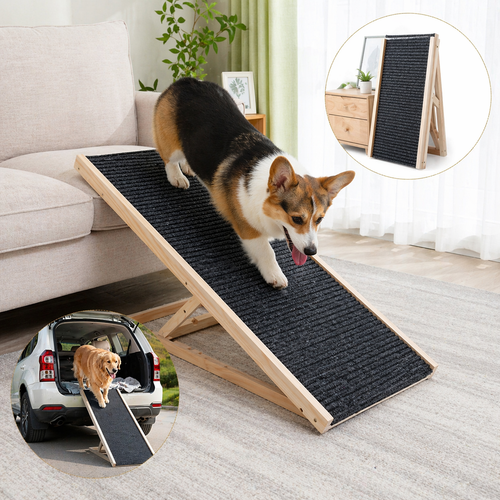 Wooden Dog Ramp - Non-Slip Safety Carpet Pet Stairs