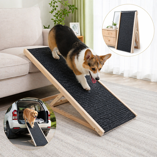Wooden Dog Ramp - Non-Slip Safety Carpet Pet Stairs
