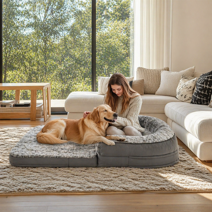 Long Human Dog Bed for Adults and Pets - Foldable Orthopedic