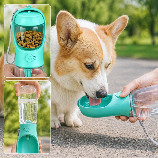 Portable Pet Water Bottle With Food Dispenser For Dogs And Cats