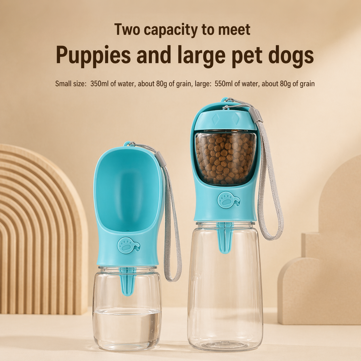 Portable Pet Water Bottle With Food Dispenser For Dogs And Cats