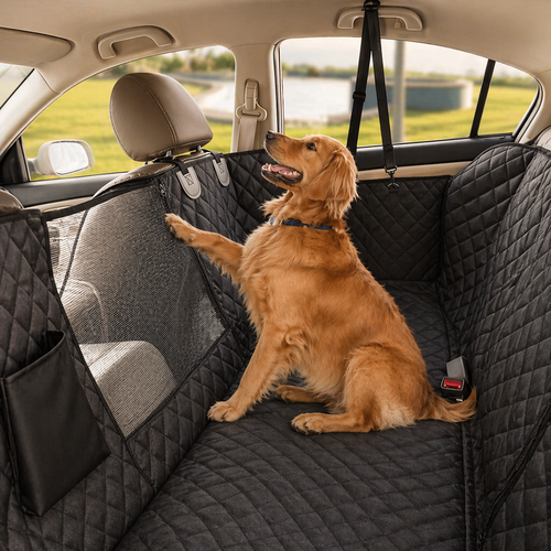 Dog Seat Cover For Back Seat With Waterproof Mesh Window