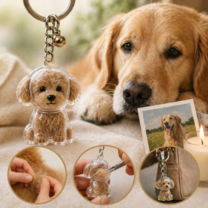 Pet Memorial Keychain - Dog Hair Storage Pendant With Resin Capsule