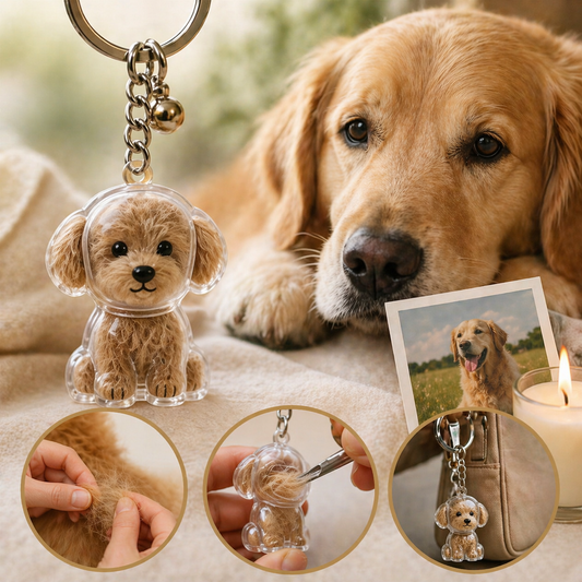 Pet Memorial Keychain - Dog Hair Storage Pendant With Resin Capsule
