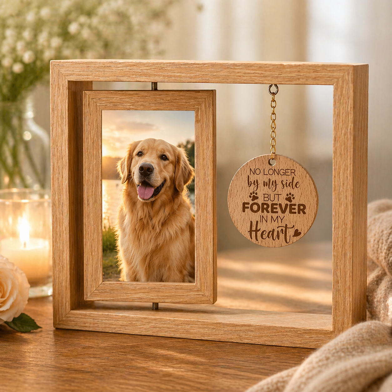 Pet Memorial Photo Frame - Rotatable Desktop Heart Pendant Dog Memorial