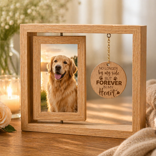 Pet Memorial Photo Frame - Rotatable Desktop Heart Pendant Dog Memorial
