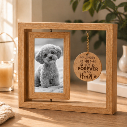 Pet Memorial Photo Frame - Rotatable Desktop Heart Pendant Dog Memorial