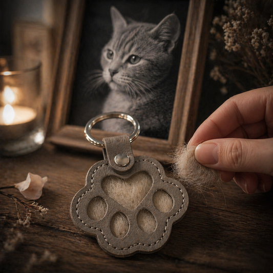 Leather Pet Memorial Hair Storage Keychain Cat Paw Commemorative Gift