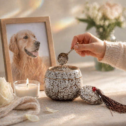 Ceramic Pet Memorial Urn - Keepsake Canister For Ashes Storage