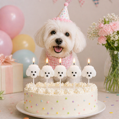 Hot Sale Cartoon Teddy Dog Birthday Cake Candles White Puppy Decoration