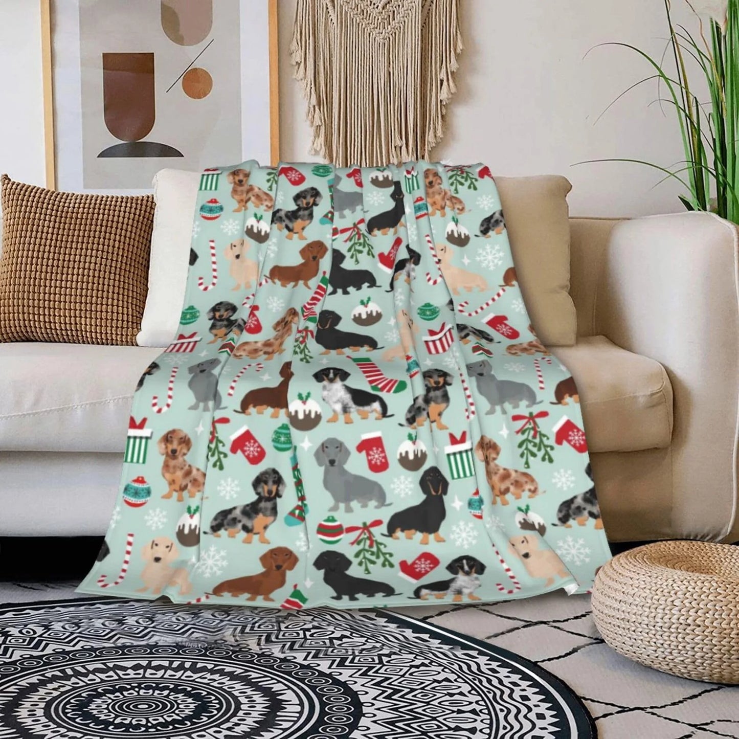 Cute Dachshund Blanket - Soft Flannel Cartoon Printed Throw
