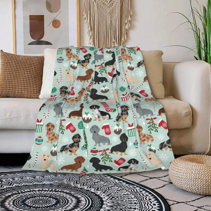 Cute Dachshund Blanket - Soft Flannel Cartoon Printed Throw