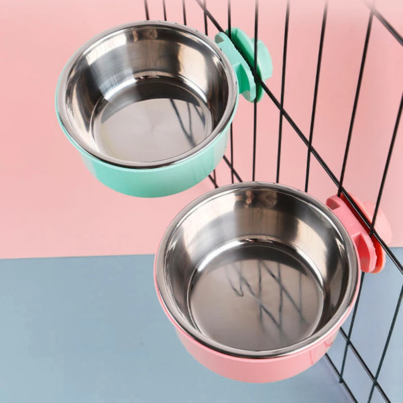 Pet Food Bowl Hanging Stainless Steel 2-in-1 Detachable Design