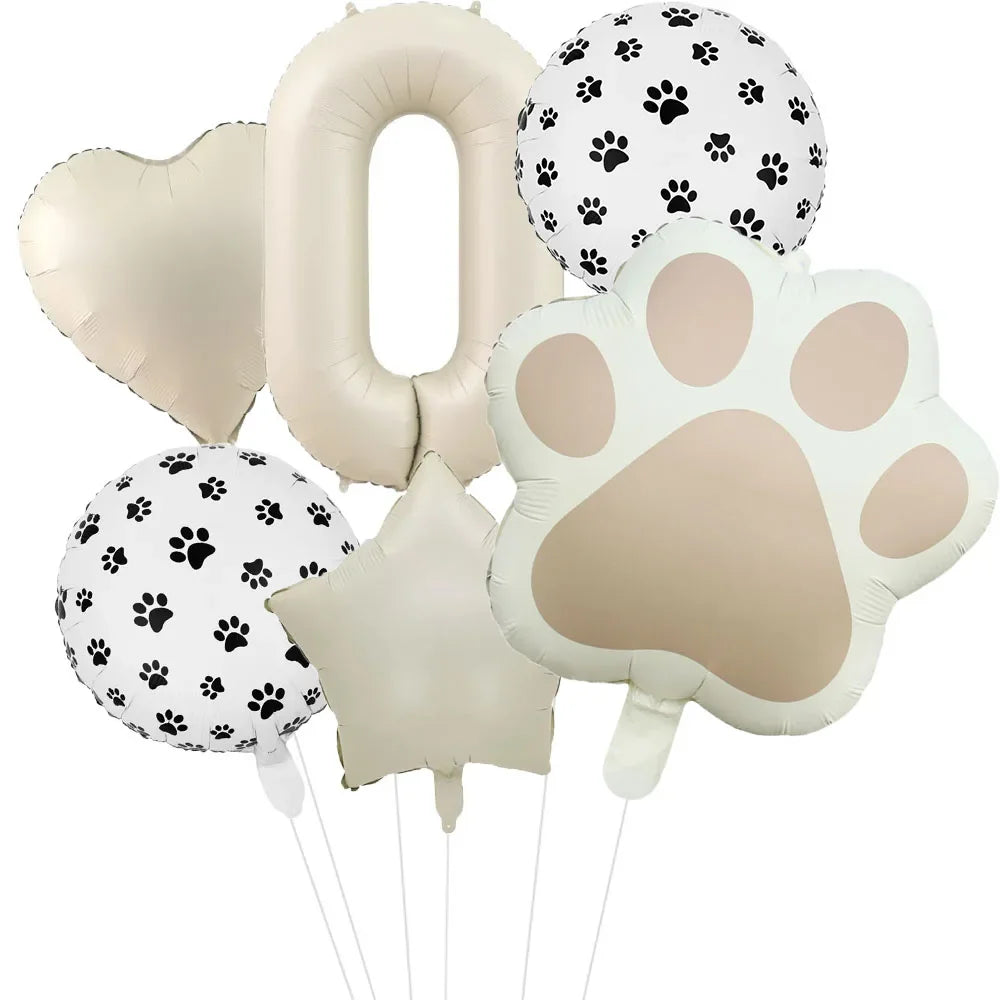 Animal Paw Party Balloons Set - 6 Piece Aluminum Foil Birthday Decor