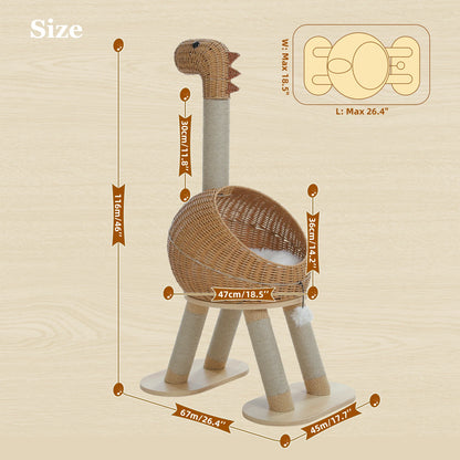 Dinosaur Cat Tree Tower With Sisal Scratching Post Large Rattan Condo