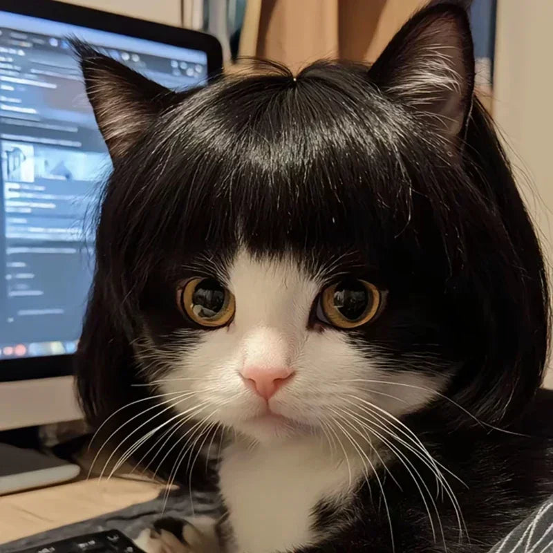 Pet Wig for Dogs and Cats - Halloween Costume Accessory with DIY Trim