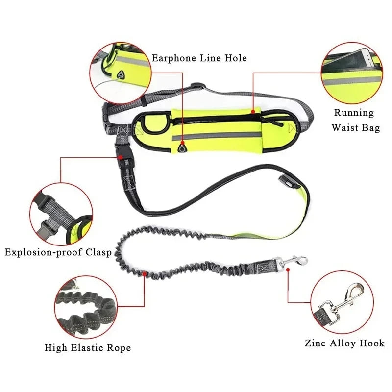 Hands Free Dog Leash with Reflective Waist Bag for Running