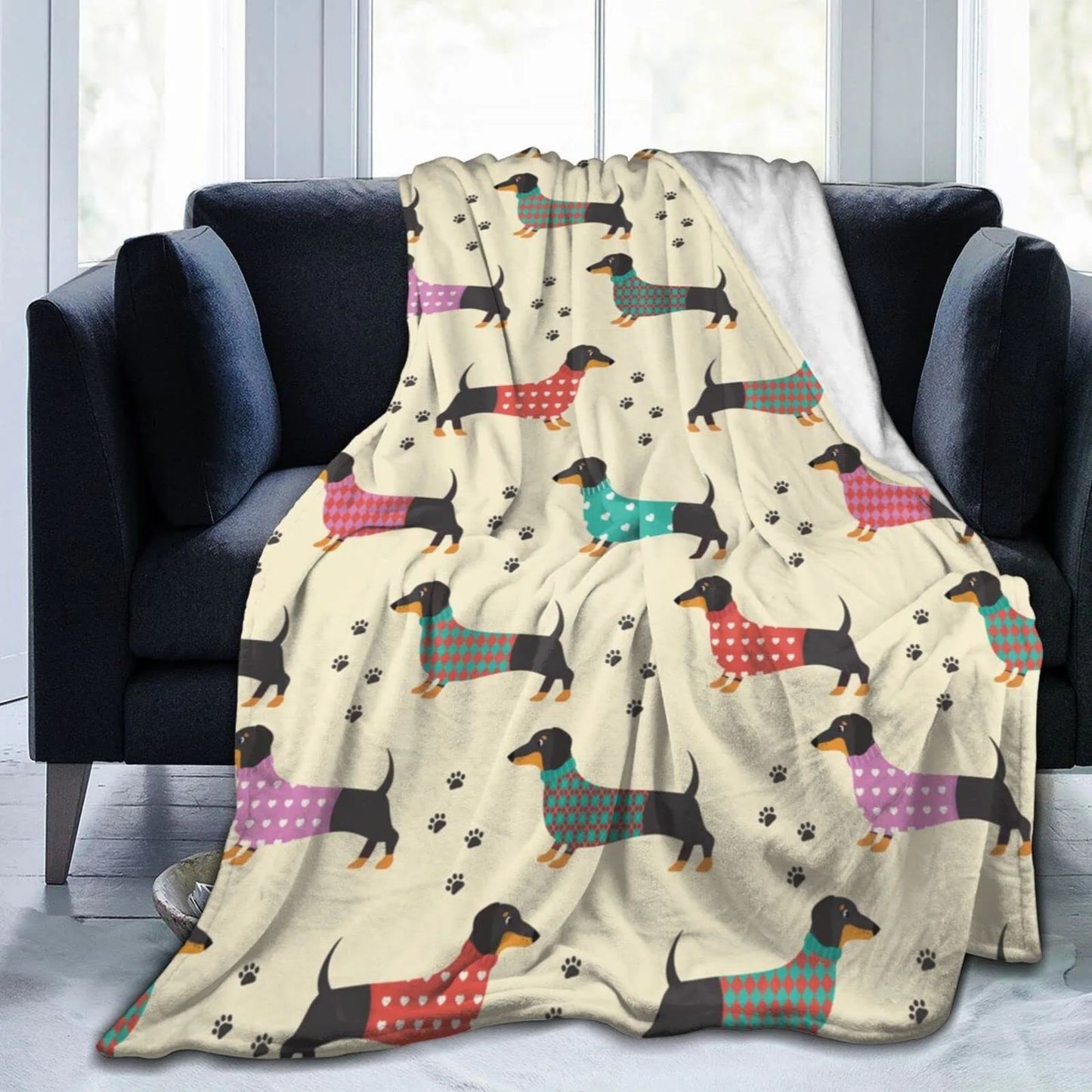 Cute Dachshund Blanket - Soft Flannel Cartoon Printed Throw