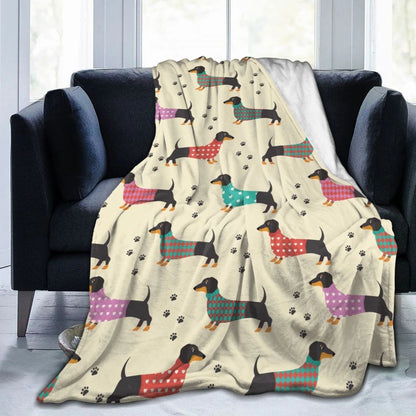 Cute Dachshund Blanket - Soft Flannel Cartoon Printed Throw