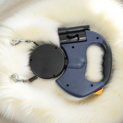 Retractable Dual Dog Leash With LED Light And 360 Swivel No Tangle