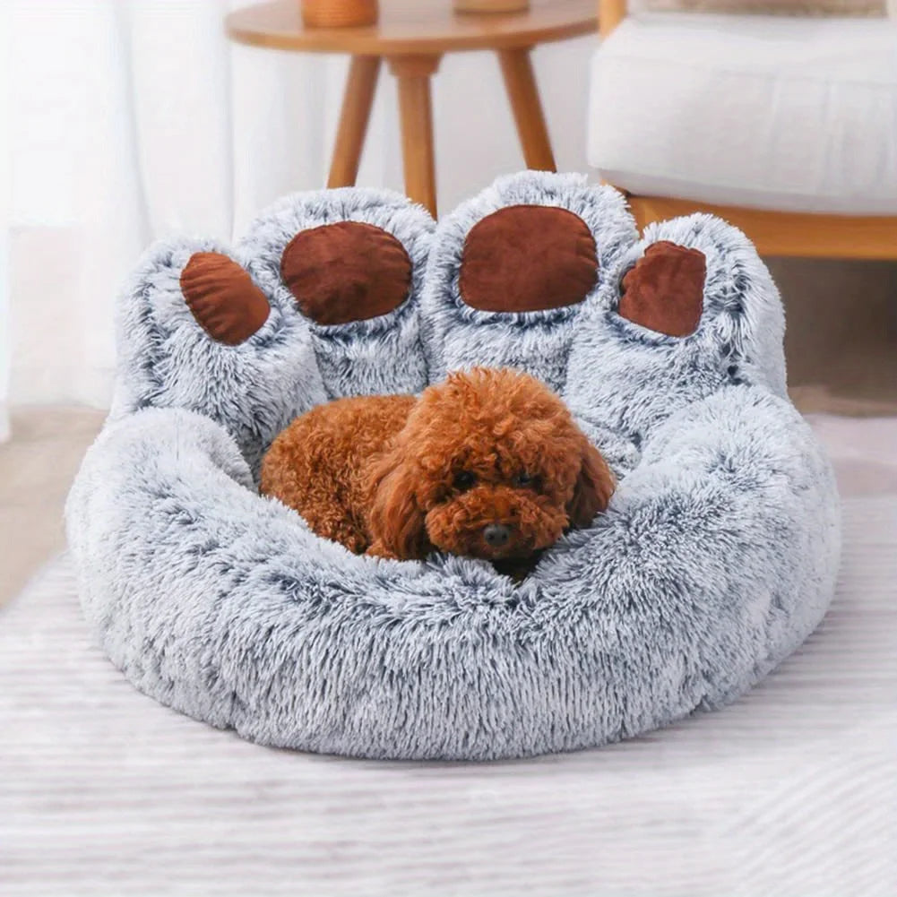 Bear Paw Dog Bed - Soft Fluffy Pet Sofa for Small Medium Large Dogs
