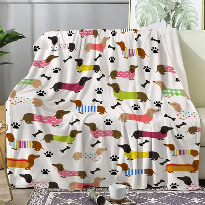 Cute Dachshund Blanket - Soft Flannel Cartoon Printed Throw