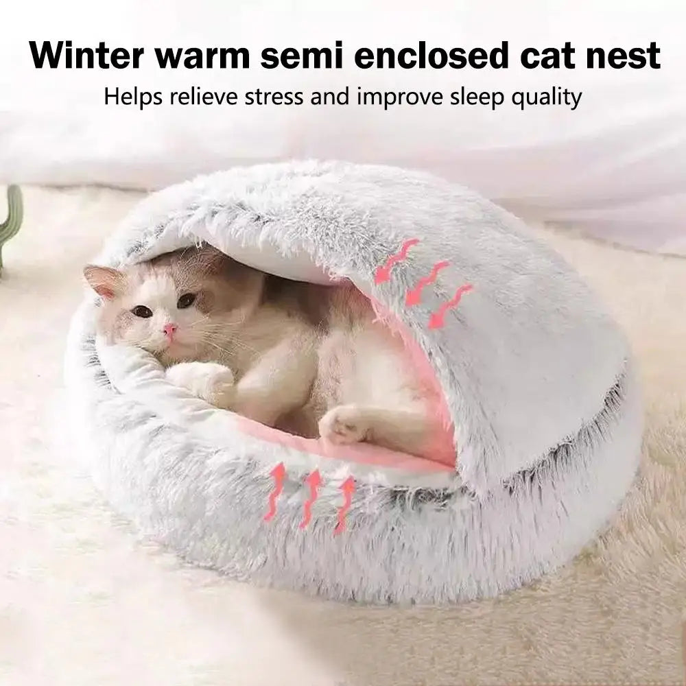 2 In 1 Soft Plush Pet Bed With Cover Round Cat Bed For Small Dogs