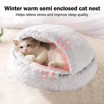 2 In 1 Soft Plush Pet Bed With Cover Round Cat Bed For Small Dogs