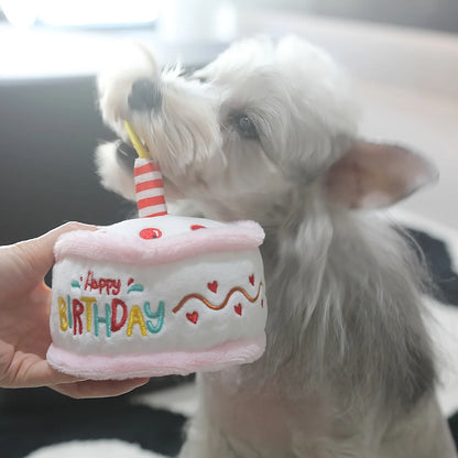 Interactive Plush Birthday Cake Squeaky Toy For Pets With Happy Birthday Embroidery