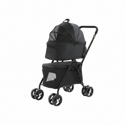 Foldable Pet Stroller 4-Wheel Dog Travel Pushchair With Storage Basket