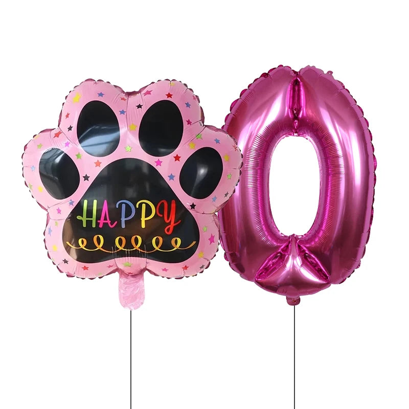 Dog Birthday Party Balloons Set - 30 Inch Paw Print Aluminum Foil