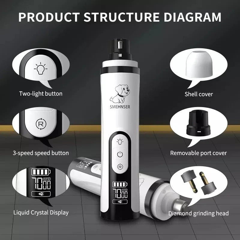 Electric Pet Nail Grinder With LED Light For Cats And Dogs