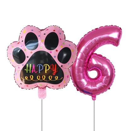 Dog Birthday Party Balloons Set - 30 Inch Paw Print Aluminum Foil