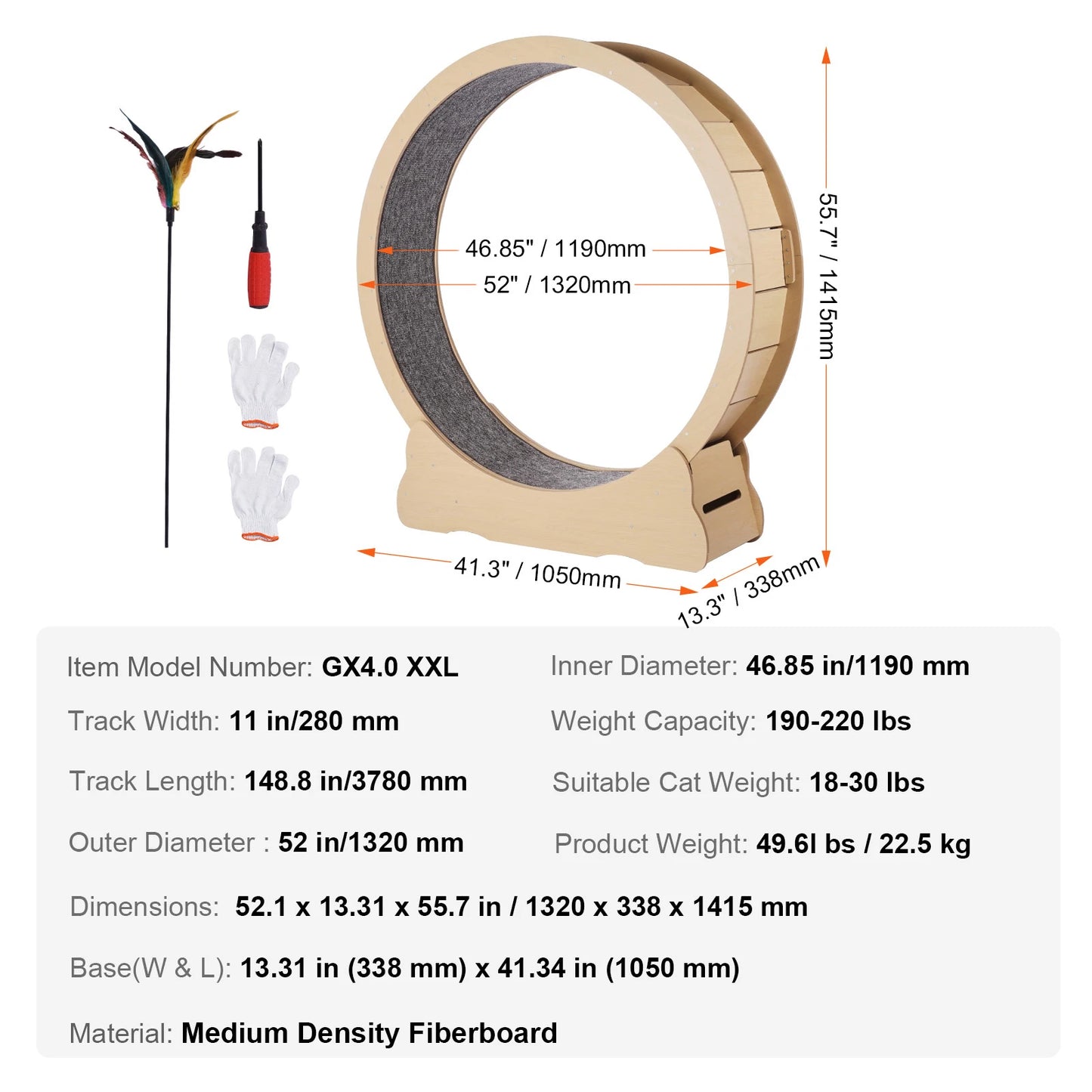 SucceBuy Wooden Cat Exercise Wheel Large Indoor Cat Treadmill