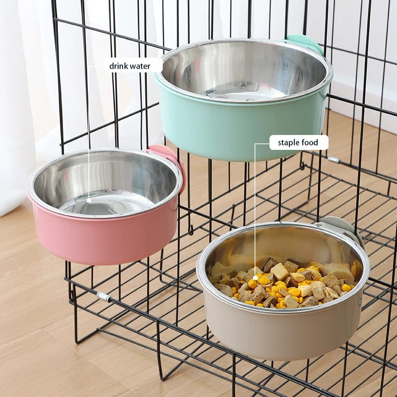 Pet Food Bowl Hanging Stainless Steel 2-in-1 Detachable Design