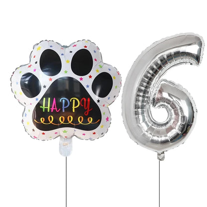 Dog Birthday Party Balloons Set - 30 Inch Paw Print Aluminum Foil