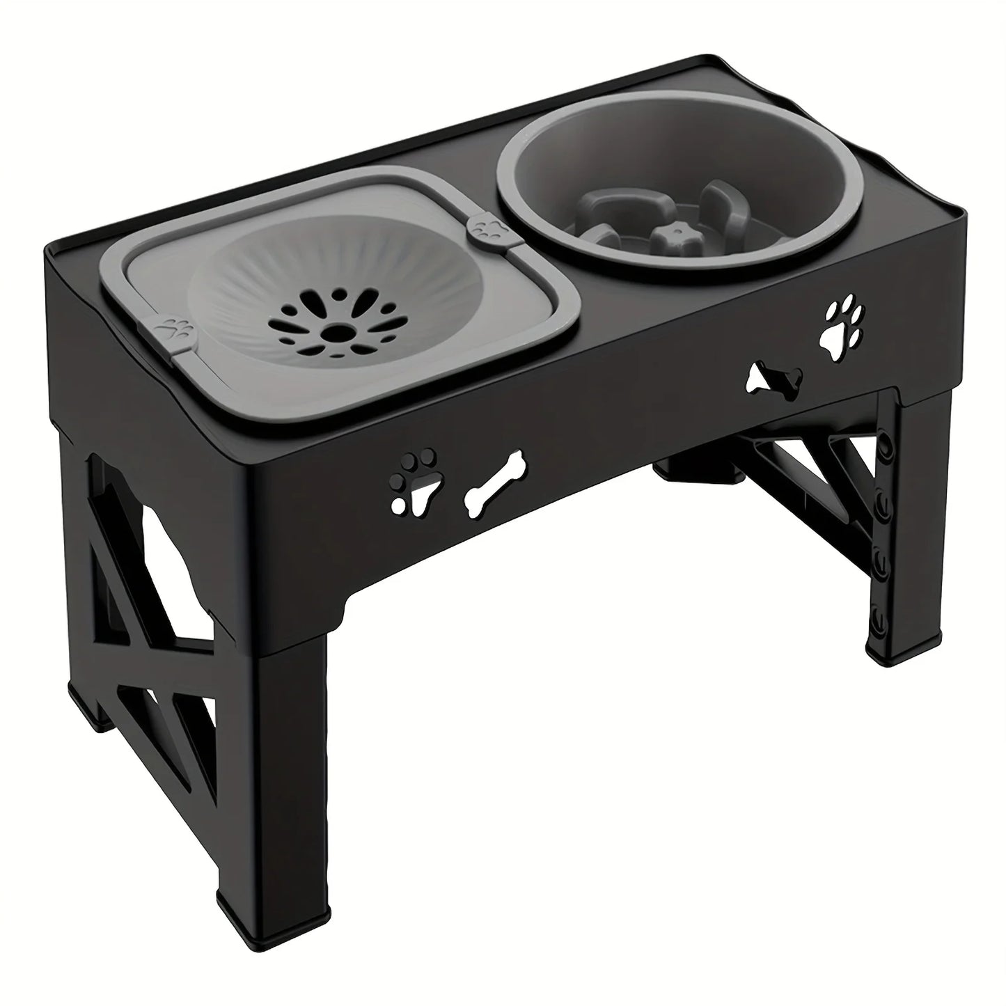 Pet Slow Feeder Bowl - Anti-Tip Adjustable Height Stand for Dogs and Cats