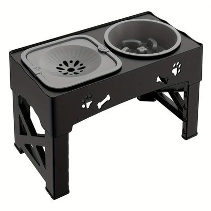 Pet Slow Feeder Bowl - Anti-Tip Adjustable Height Stand for Dogs and Cats