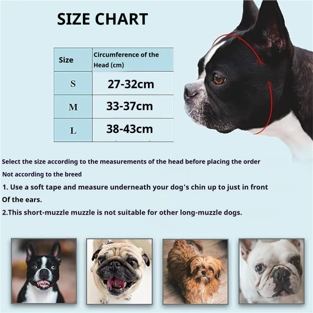 Short Snout Dog Muzzle - Soft Silicone Flat Faced Design