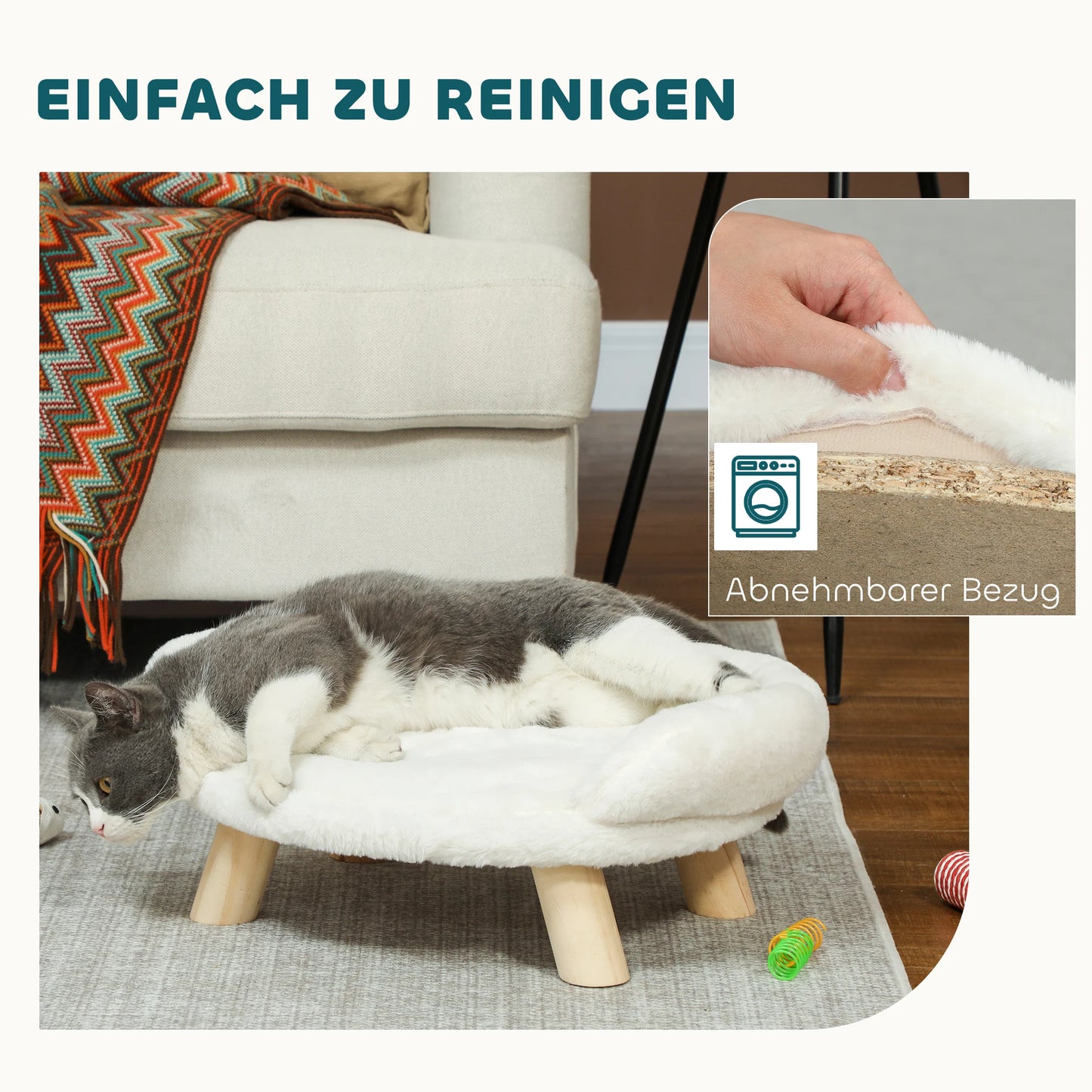 PawHut Dog Sofa - Raised Pet Bed With Wooden Legs For Dogs & Cats