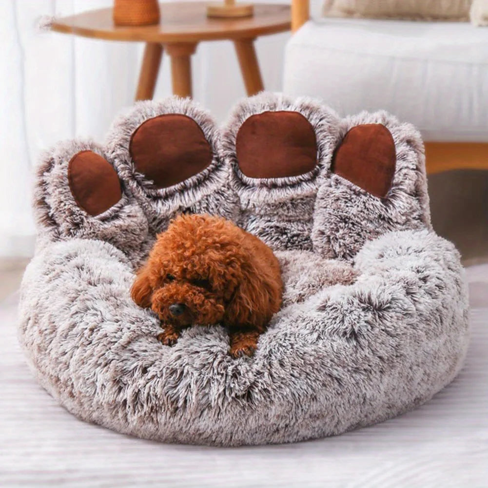 Bear Paw Dog Bed - Soft Fluffy Pet Sofa for Small Medium Large Dogs