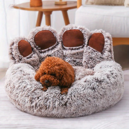 Bear Paw Dog Bed - Soft Fluffy Pet Sofa for Small Medium Large Dogs