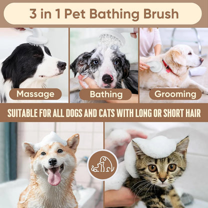 3-in-1 Dog Bath Brush with Soft Silicone Massage Heads for Pet Grooming